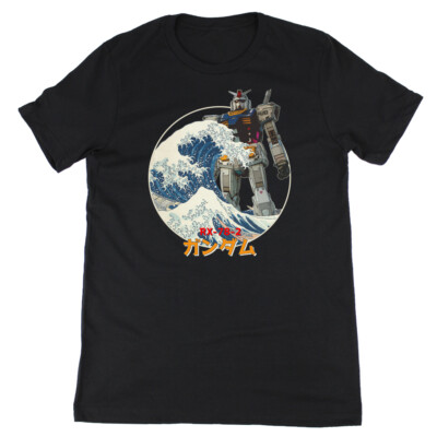 Gundam RX-78-2 in Great Wave Off Kanagawa Anime Graphic Art Novelty T-Shirt