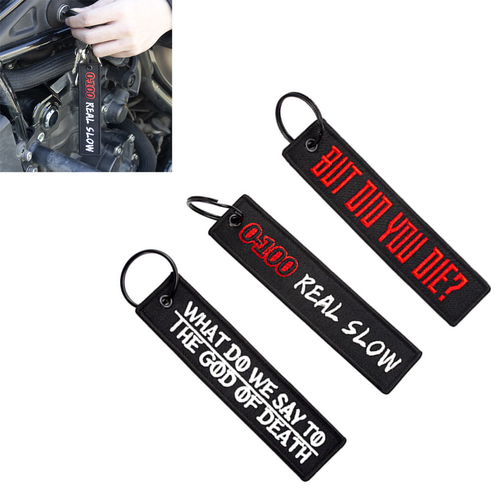 3PC Double Sided Embroidered Key Chain Motorcycle Tag Keychain Keyring