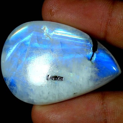 93.20Cts. 100% Natural  Moonstone Black Tourmaline Pear Cab Gemstone 30x 43x09mm