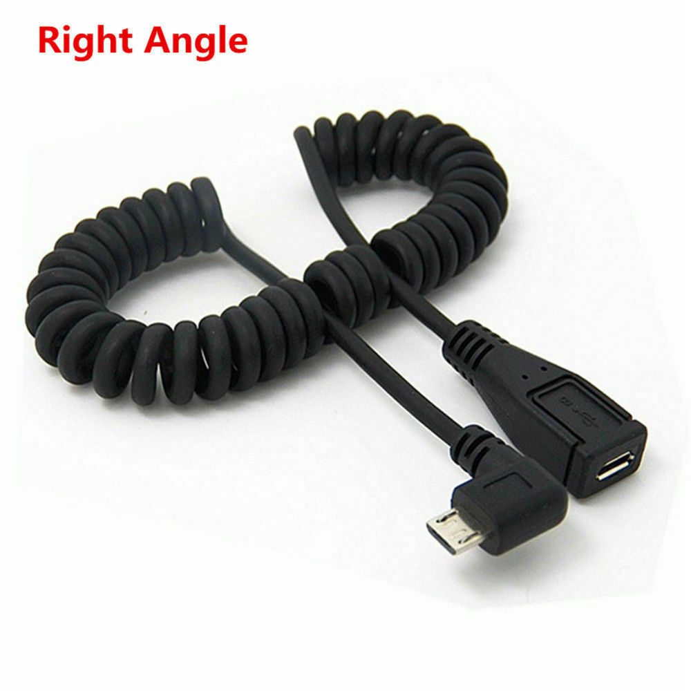 Micro USB B 5 Pin Angled Male to Female Spiral Coiled Data Extension