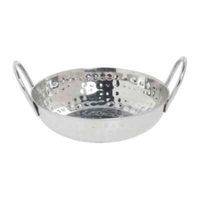 HUBERT  Serving Bowls with Handles Round Hammered Stainless Steel - 6'' Dia x 1