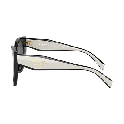 Pre-owned Prada Pr 14ws 09q5s0 Black/talc Plastic Cat-eye Sunglasses Grey Lens In Gray