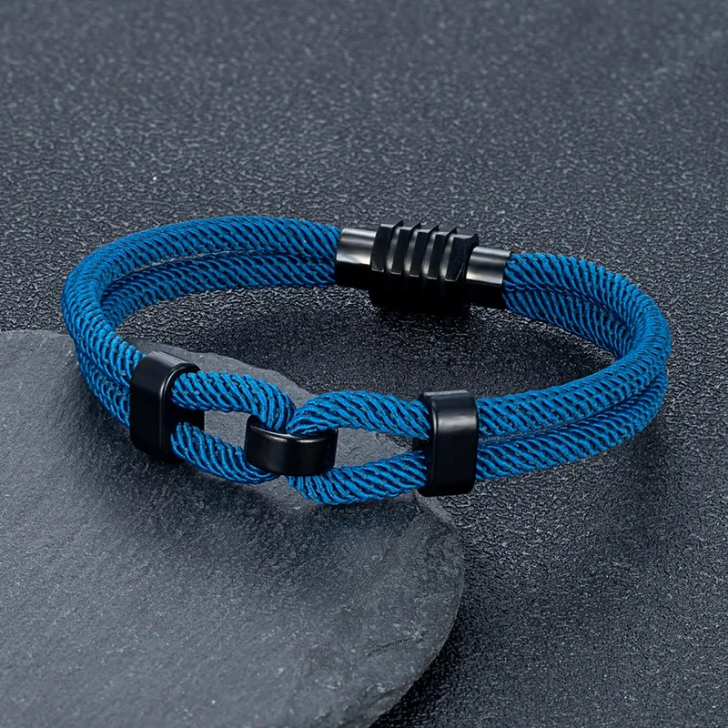 4Mm Braided Rope Bracelet for Men Nautical Wrap Magnetic Button Bangle Bicycle A
