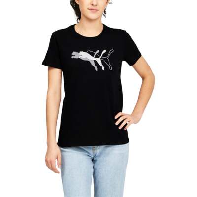 

Puma Cat Overlap Футболка с круглым вырезом и коротким рукавом Женские черные повседневные топы 6713680, Черный