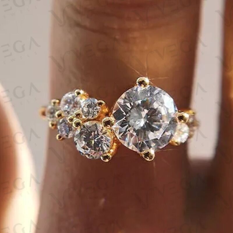 Solid 14k Yellow Gold Uk Certified 3carat Round Cut Real Moissanite Wedding Ring