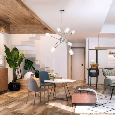 8Lights Contemporary Chandelier Sputnik Chrome Ceiling Light Glass Pendant Light