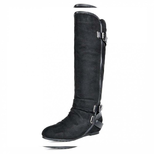 black wedge riding boots