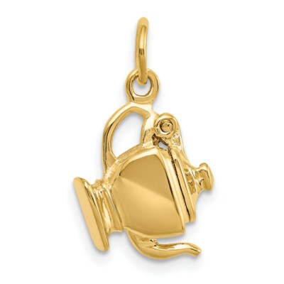Pre-owned Superdealsforeverything Real 14kt Yellow Gold 3-d Tea Pot Charm