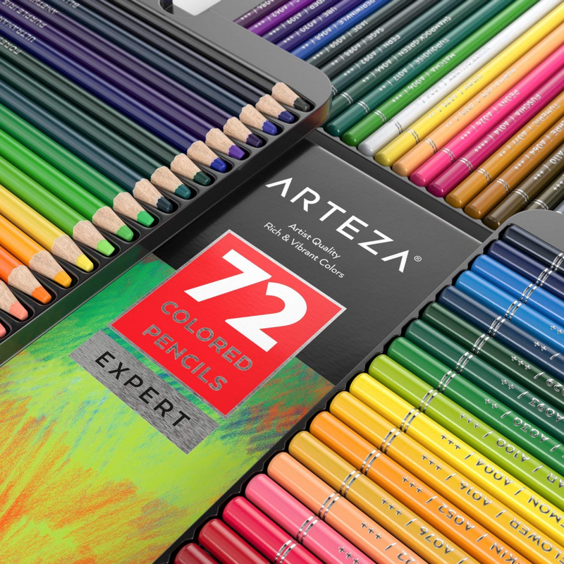 ARTEZA Colored Pencils, Professional Set of 72 Colors, Soft Wax-Based Cores, Ide