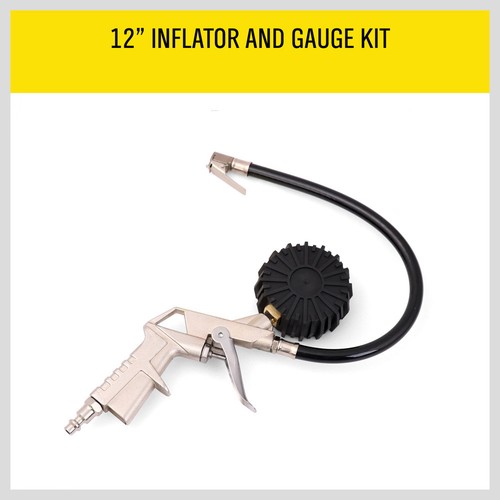 Dial Tire Inflator Gauge Flexible Hose 220 PSI Pistol Style Air Chuck Pneumatic