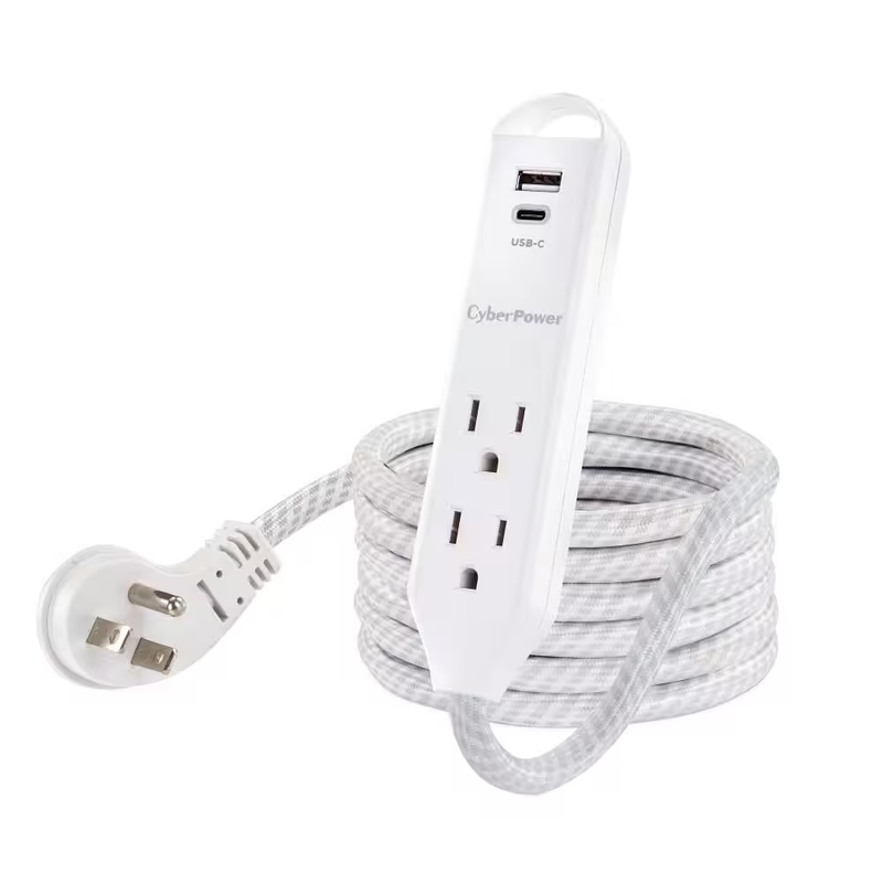 CyberPower Surge Protector 6 ft 2 Outlet USB A C 400 Joules Braided Power Strip