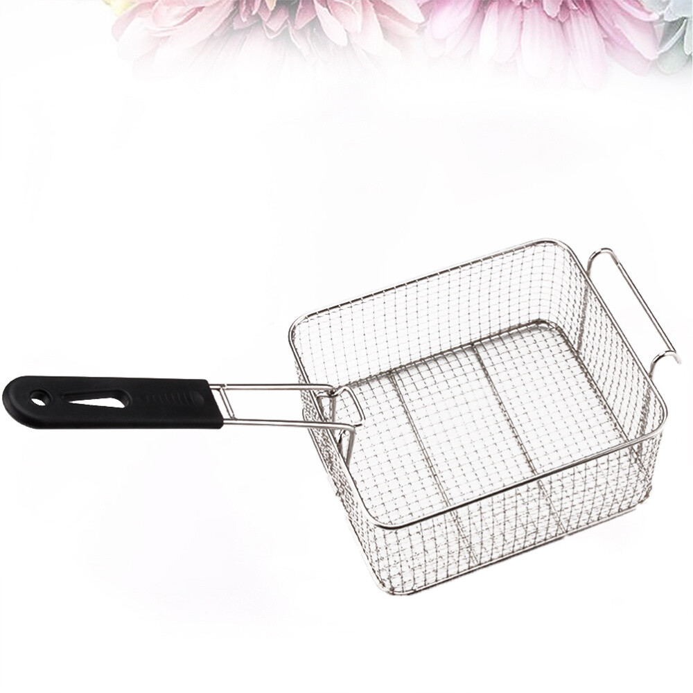 1pc Deep Fry Basket Wire Mesh Rectangle with Long Handle Frying Tool
