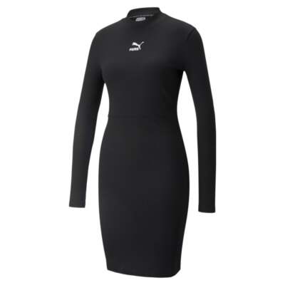 

Puma Classics Ribbed Long Sleeve Mini Dress Womens Black Casual 534304-01, Черный
