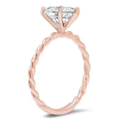 Pre-owned Pucci 1.9 Heart Simulated Diamond Rope Knot White Statement Promise Ring 14k Rose Gold