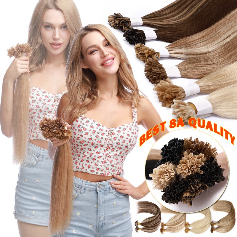 Pre-Bonded Keratin U-Tip Human Hair Extensions - 100% Remy, 22 Inch, 100 Pieces, Multiple Colors
