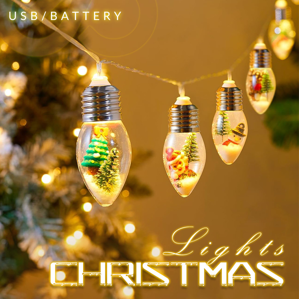 Christmas Snow Globe LED Fairy String Lights Bulbs Battery USB Powered Decor