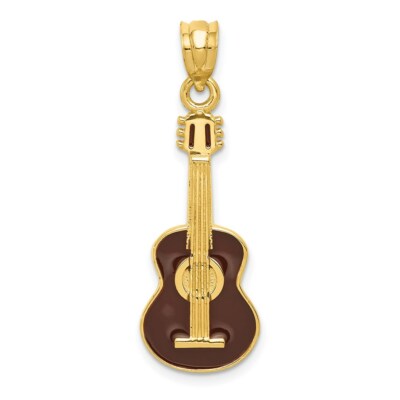 Pre-owned Skyjewelers Real 14kt Yellow Gold Enameled Guitar Pendant