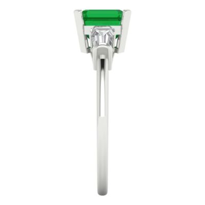 Pre-owned Pucci 1.62 Emerald 3 Stone Simulated Emerald Modern Statement Ring 14k White Gold