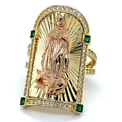14K Two Tone CZ Stone Virgin Guadalupe Ring