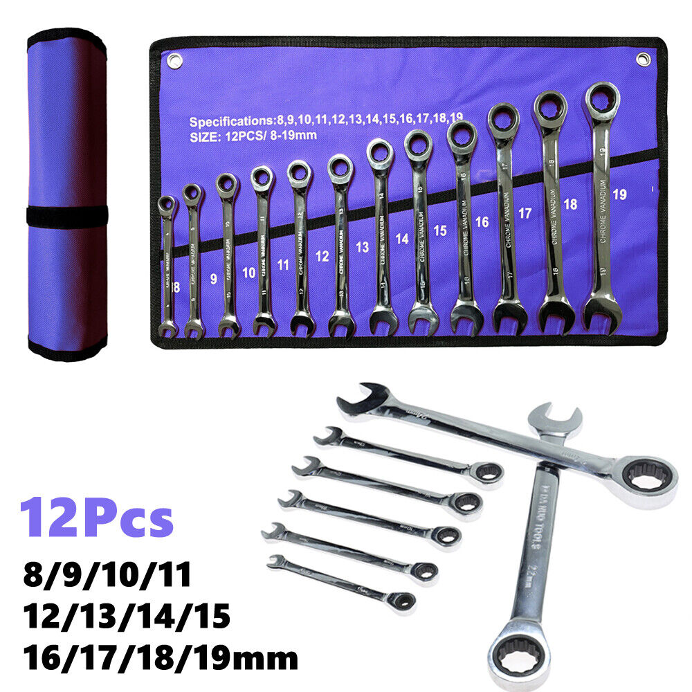 12Pcs Ratcheting Combination Wrench Set Spanner Tool Set Met