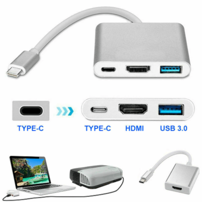 Type C USB 3.1 to USB-C 4K HDMI USB 3.0 Adapter Cable 3 in 1 Hub For Macbook Pro