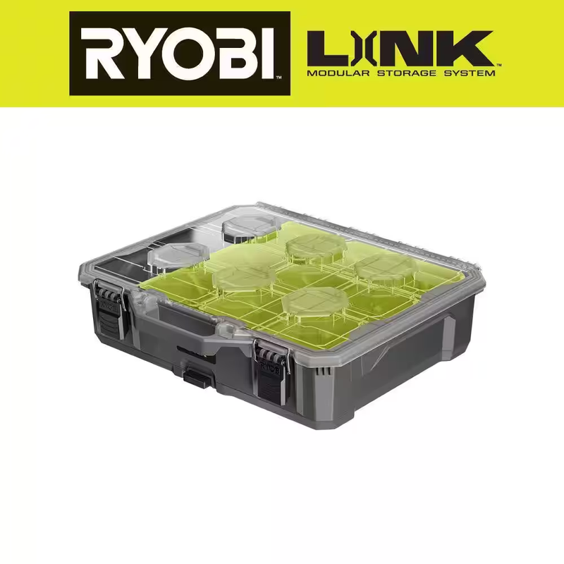 Small Parts Organizer Ryobi Link 6, 10 Compartment Tool Box Modular Case System