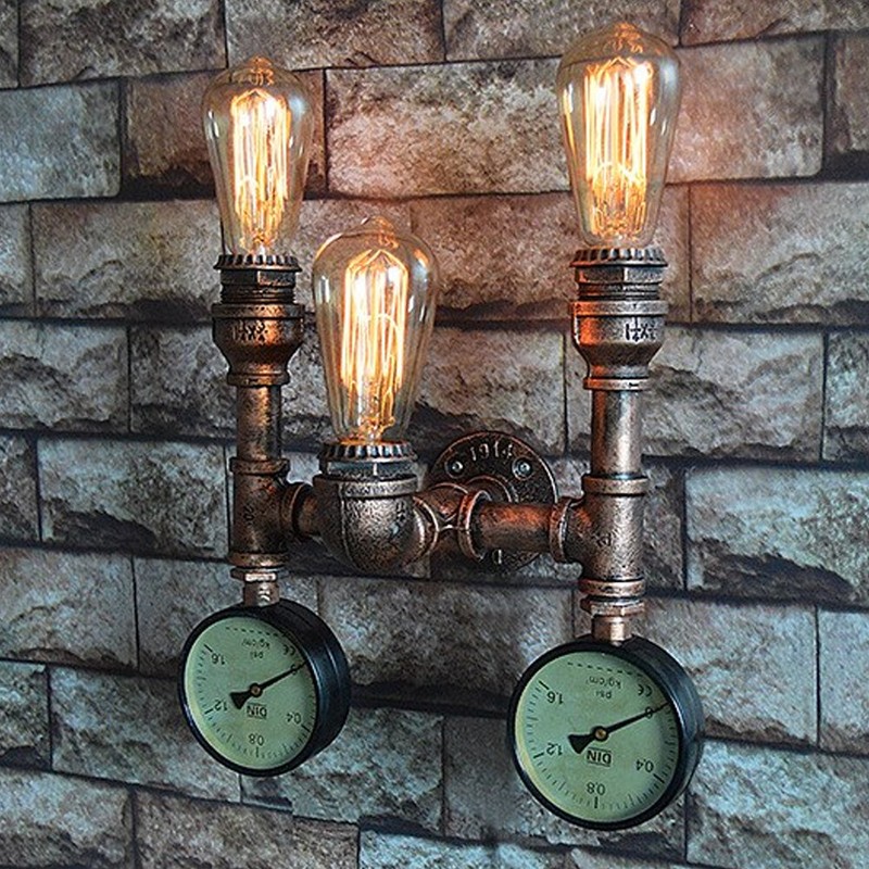 E27 Wandleuchte Vintage Retro Industrie Eisenrohr Wandlampe Wasserrohr