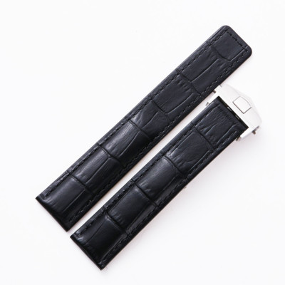 DISMAY 22mm Black Leather Watch Band Strap For Monaco Calibre 17 FC6171