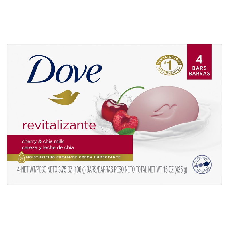 Dove Bar Soap Revitalizante Cherry & Chia Milk, 3.17 Oz 4 Ba