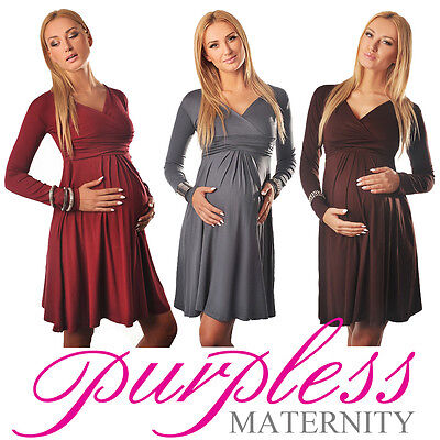 Long Sleeve Maternity Vneck Dress Pregnancy Top Tunic Size 8 10 12 14 16 18 4419