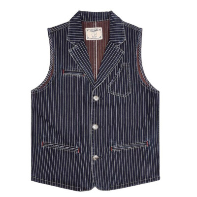 Men's Selvedge Denim Vest Stripe Vest Work Waistcoat Vintage Casual Jacket Coat