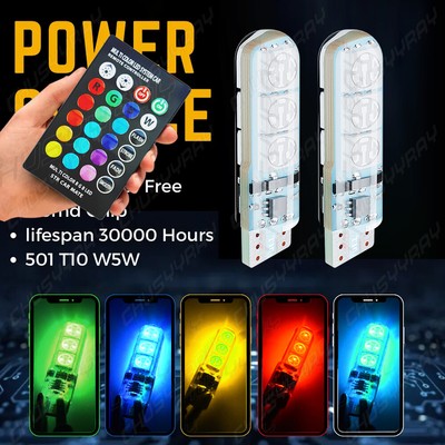 1 sets RGB T10 COB LED Bulb W5W Remote Control Strobe Side Light Silica gel