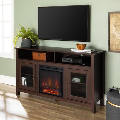 32"h X 58"l Mdf Espresso W/ Electric Fireplace