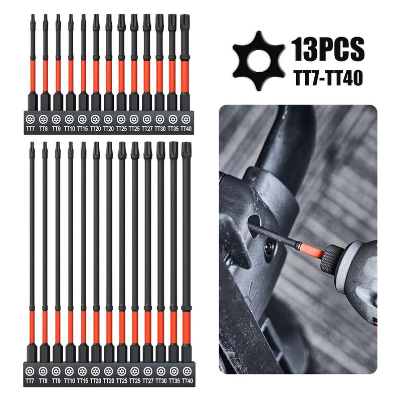 Punte da Trapano Torx 13 pezzi, Set Punte Trapano Esagonali Acciaio S2 T7-T40mm