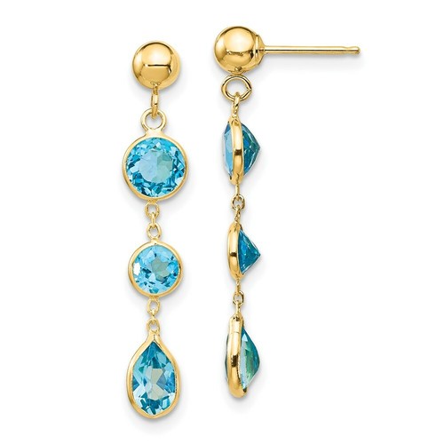 Pre-owned Goldia 14k Blue Topaz Gemstone Dangle Earrings In Yellow