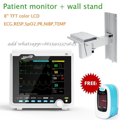 Patient Monitor 8'' ICU Vital Signs ECG,RESP,SpO2,PR,NIBP,TEMP+wall stand