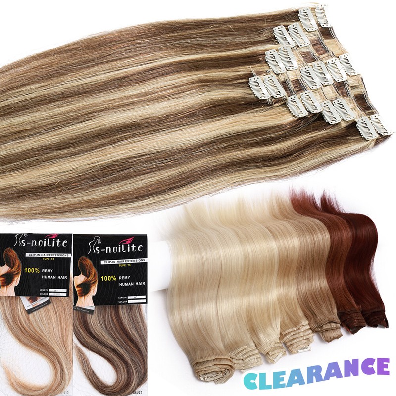 CLEARANCE Clip In Remy 100% Real Human Hair Extensions Full Head Blonde Balayage