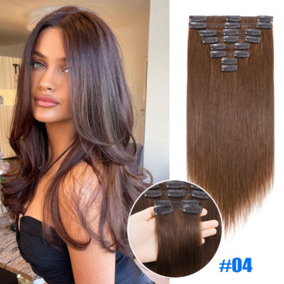 Clip In on 100% Real Human Hair Extensions Russian Remy Full Head Highlight Weft