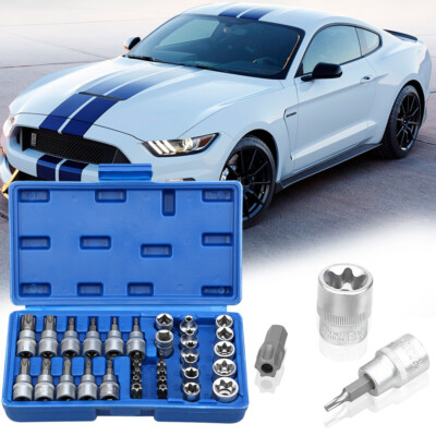 34pcs Drive Security Torx Star & E Socket Bit Set  Tamper Proof Garage Tool