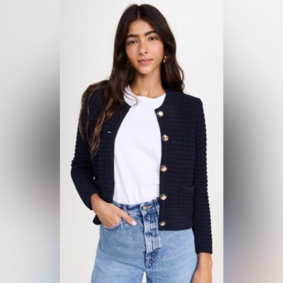 NEW  Ba&sh Bash Gaspard Tweed Cardigan Jacket In Navy Blue | size 1 / S