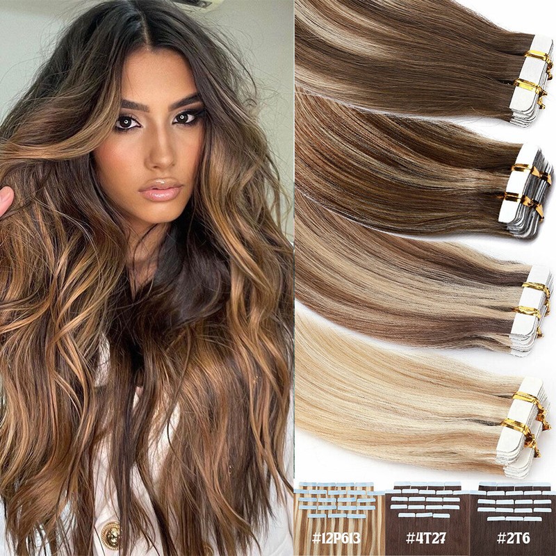 Seamless Tape In Real Remy Human Hair Remy Skin Weft Thick Full Head Brown 150G