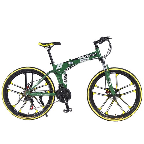 26" Folding Mountain Bike 21 Speed Bicycle Full Suspension MTB Bikes Green