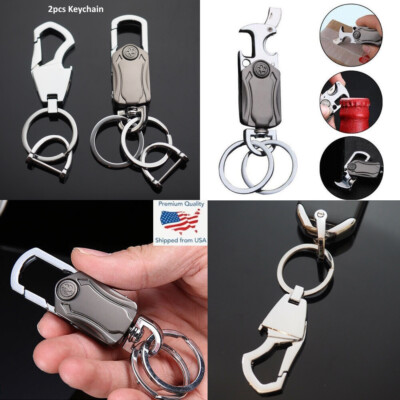 2pc Combo Spinner Utility Dual Ring Bottle Opener Car Fob D-Ring Buckle Keychain