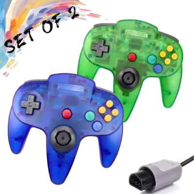 2 Pack Classic N64 Controllers - Clear Blue & Clear Green