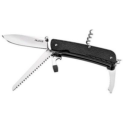 RUIKE Black G10 Multi-Pocket Knife Folding 3'' Mirror Blade & Saw - LD32-B