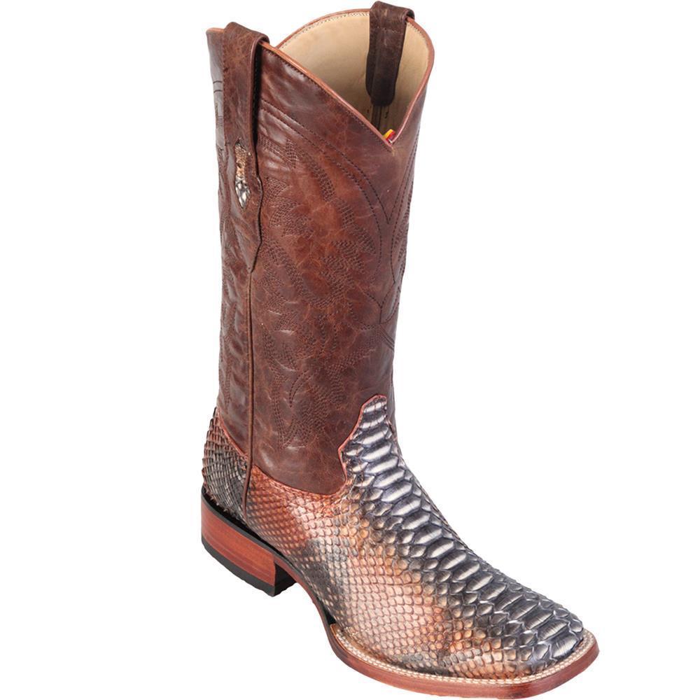 Pre-owned Los Altos Boots Los Altos Rustic Cognac Python Snake Square Toe Tpu Rubber Sole Western Boot D In Brown