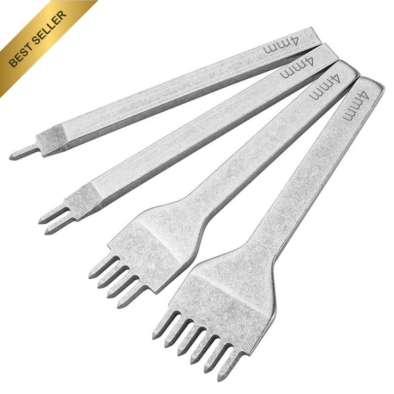 4Pcs Leather Stitching Punch Set, Diamond Leather Hole Punch Tool,4Mm White Stee