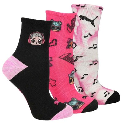 

Носки Puma 3Pk Non Terry Qtr Crew для девочек, молодежные черные, розовые повседневные носки 858573-01, Black;pink