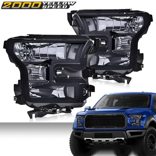 Fit For 2015-2017 Ford F150 Smoke Lens Headlights Clear Headlamps Left+Right 