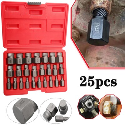25PCS Multi-Spline Screw Extractor Set Hex Head Bit Socket Wrench Bolt Remover